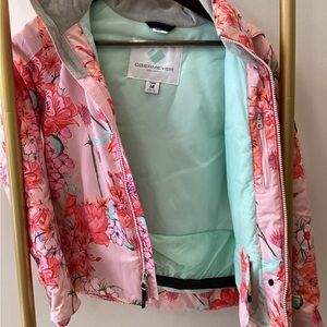 Obermeyer Pink Floral Ski Jacket with Mint Interior